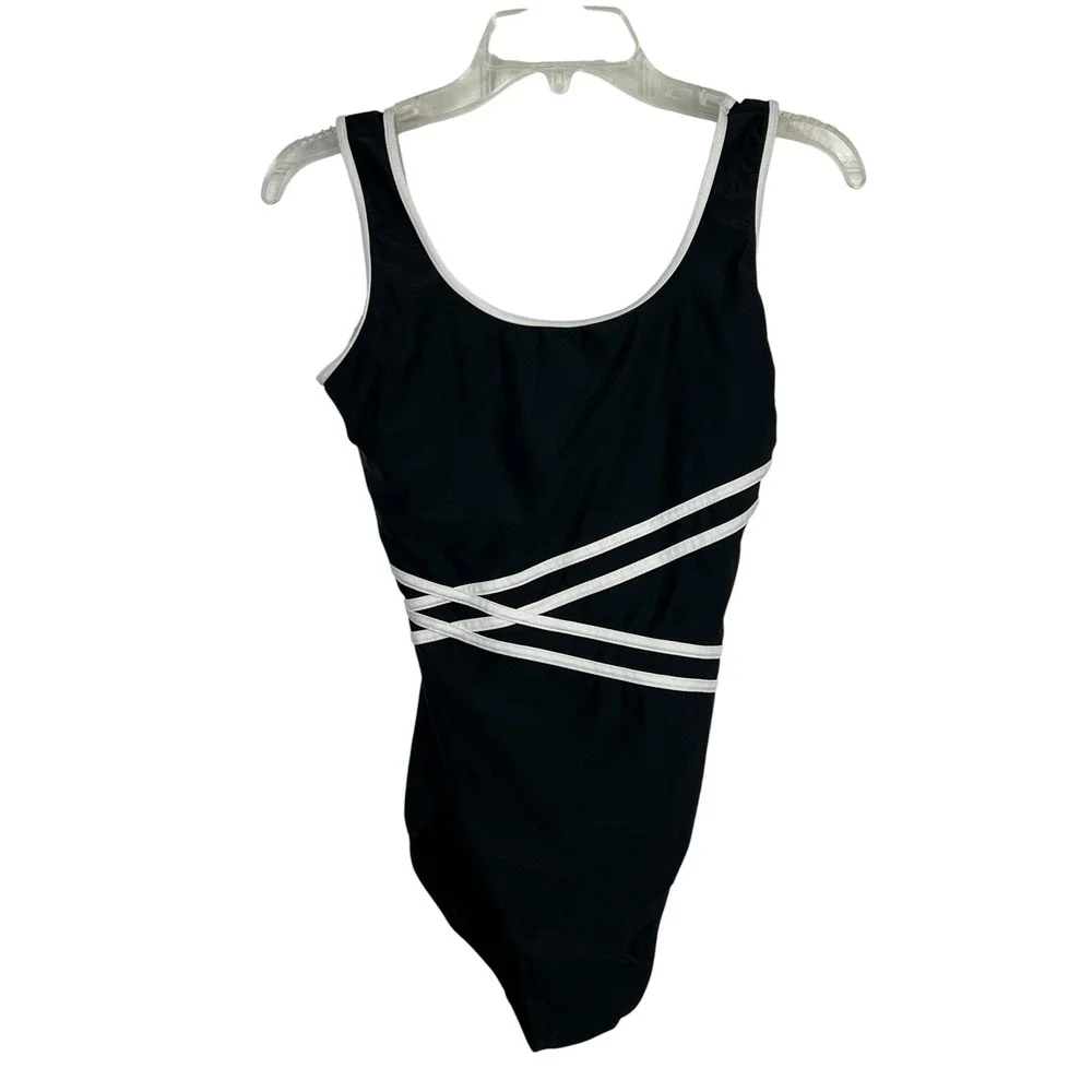 Catalina Women's Black White Striped Front One Piece Swimsuit - Size M 8-10